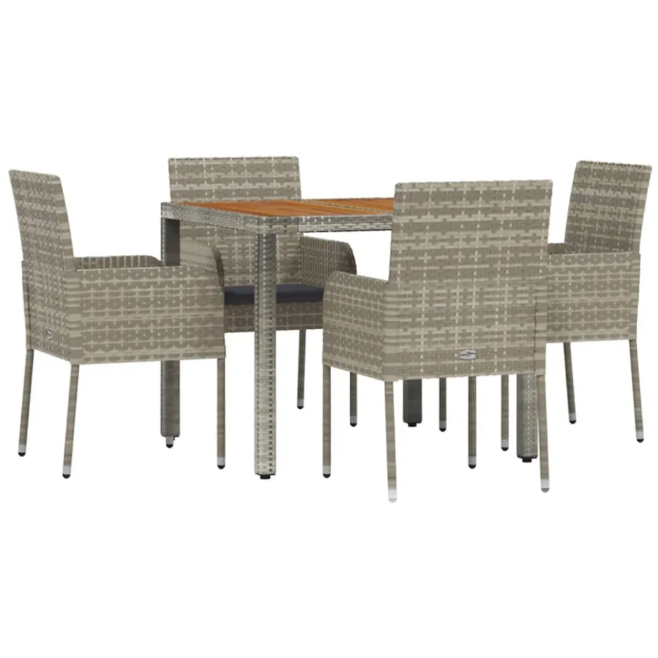 vidaXL 5-delige Tuinset met kussens poly rattan grijs