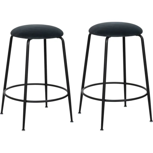 HTfurniture Zwart barkrukje set van 2 - Fluweel barkruk barkruk - ijzere poeten zwart - Modern