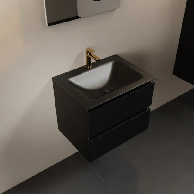 Mondiaz AIVY 60cm badmeubel Urban, wastafel Urban solid surface midden 1 kraangat met spiegel (AI-351111URBAN-SI - AI-M60URMI - AI-S60X70)