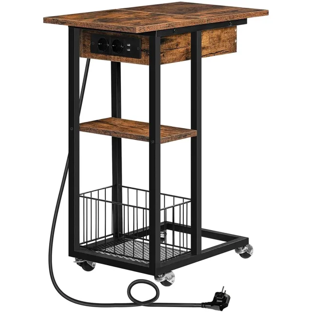 HOOBRO Bijzettafel Met Oplaadstation - Bijzettafel - Bijzettafels - Bijzettafeltjes Woonkamer - Bijzettafel Bank - Smalle Consoletafel - Entree Tafel - Tafel - Tafeltje - Side Table - Sidetable Rustic Bruin