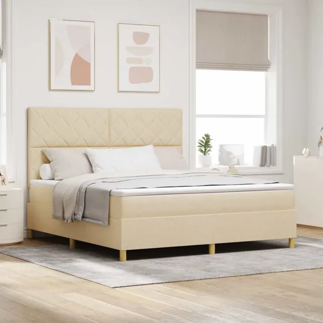 vidaXL LED Box Spring Bed met hoofdeinde Crème 180 x 200 cm Stof