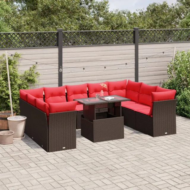 vidaXL 10-delige tuinbankset met kussens, bruin polyrotan, foto 2