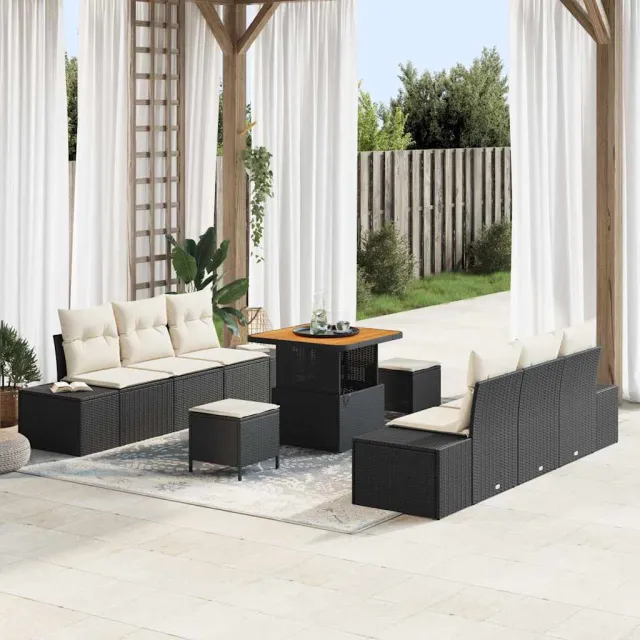 vidaXL Tuinbankenset 9 st Zwart poly rattan, foto 2
