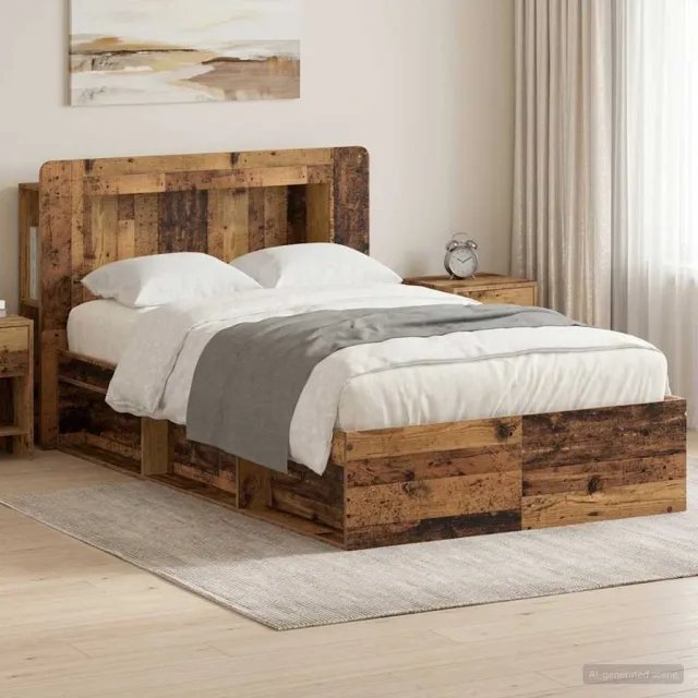 vidaXL Bedframe met opslag Oud hout 120 x 190 cm Bewerkt hout Bruin