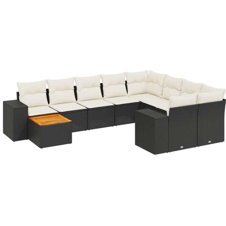 vidaXL 10-delige Loungeset met kussens poly rattan zwart