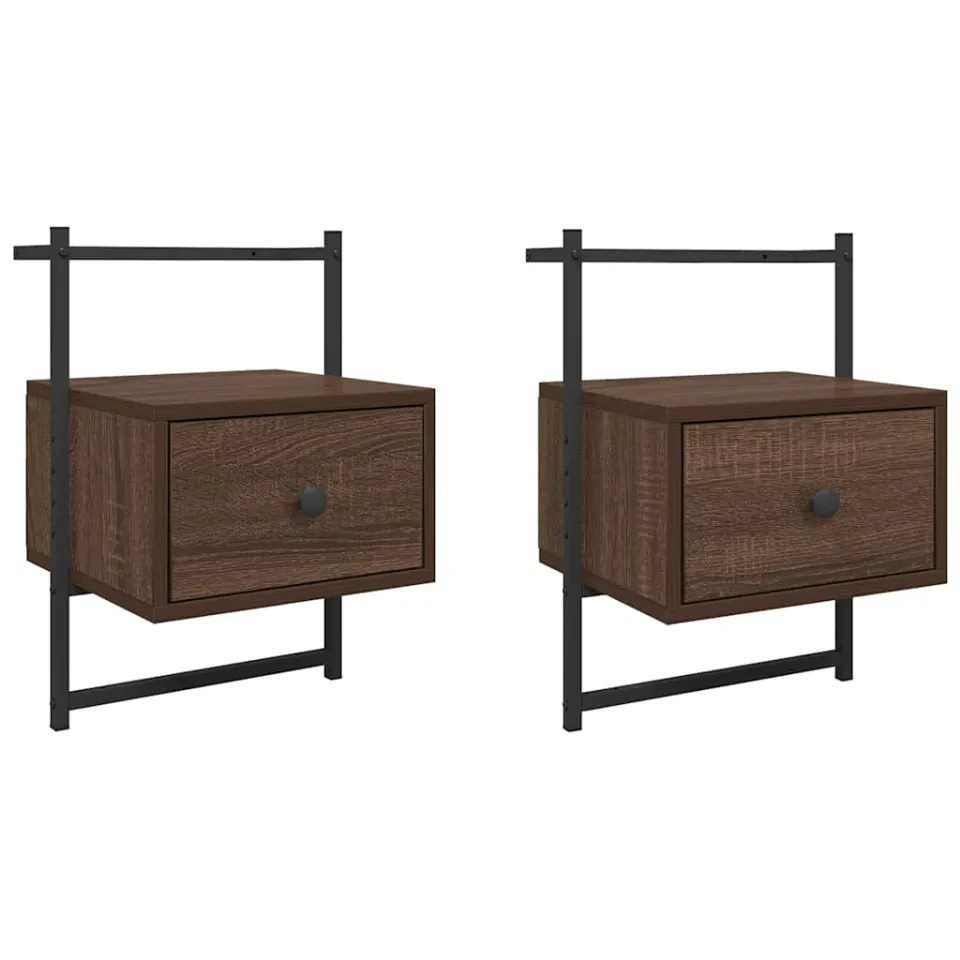 vidaXL Nachtkastjes 2 st wandgemonteerd 35x30x51 cm hout bruineiken