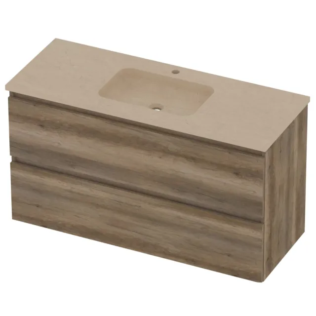 Basic-Line Rocky 46 Badmeubelset Hardsteen 1 Kraangat Greeploos 120x46x62 cm Scotch Oak Sand Stone Beige