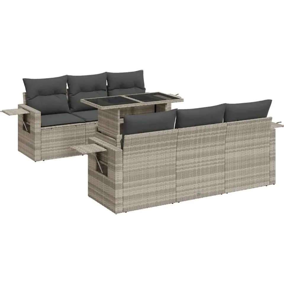 vidaXL 7-delige Loungeset met kussens poly rattan lichtgrijs grijs, foto 3
