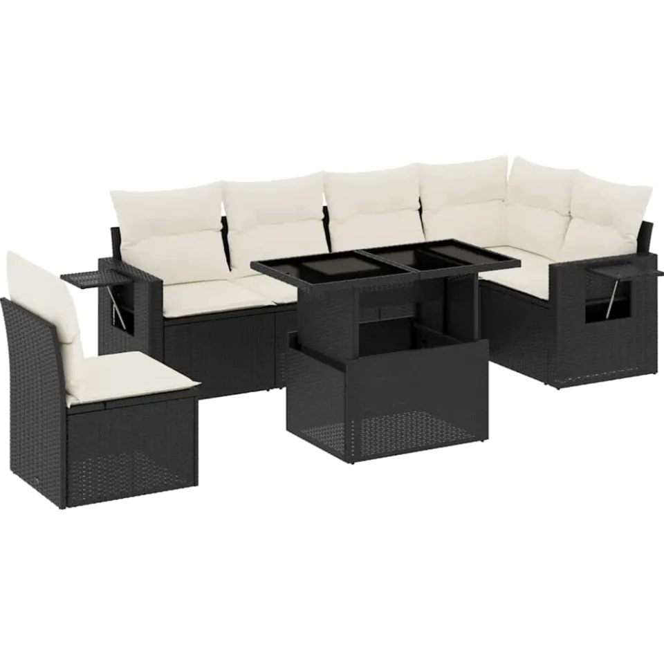 vidaXL 7-delige Loungeset met kussens poly rattan zwart