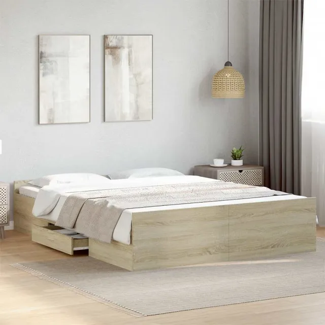 vidaXL Bedframe met lades bewerkt hout sonoma eikenkleurig 150x200 cm Bruin