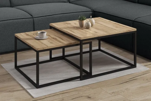 MEUBELLA Salontafel Styler - Eiken - 70 cm - set van 2 Bruin