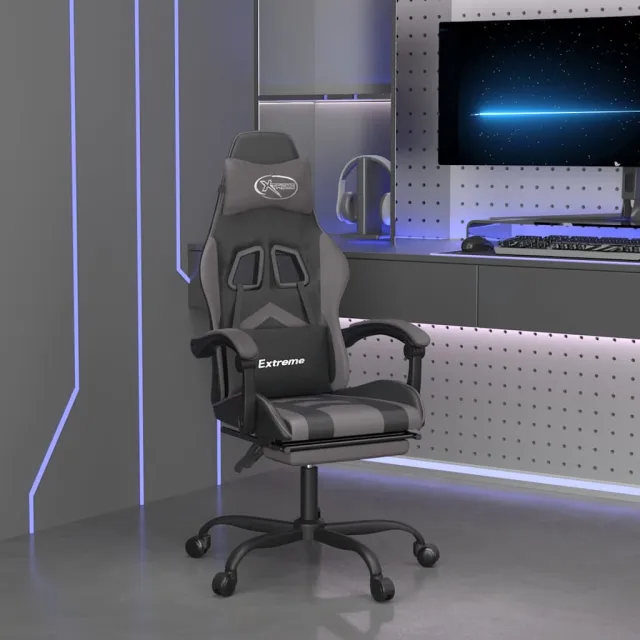 vidaXL Gamestoel draaibaar met voetensteun kunstleer zwart en grijs, foto 2