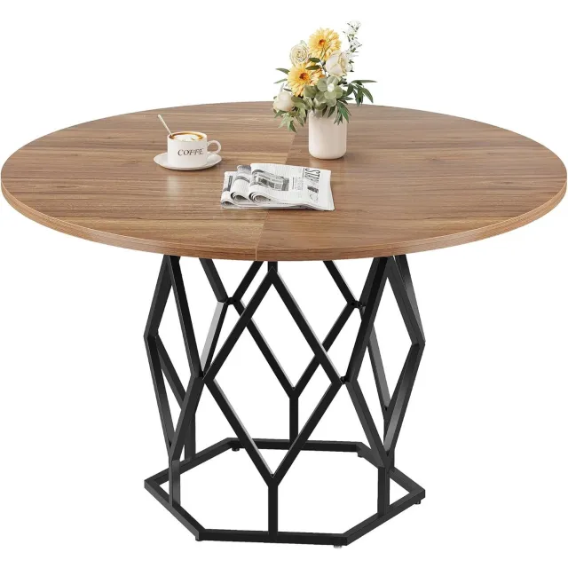 Danky Ronde Eettafel 120 cm - Eettafel Houtlook met Stevig Metalen Onderstel - Moderne Keukentafel voor 4-6 Personen - Industrieel & Gestroomlijnd Ontwerp - Hout & Zwart