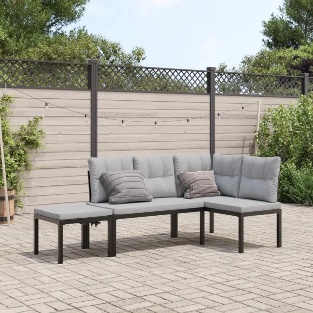 vidaXL 3-delige Loungeset met kussens gepoedercoat staal zwart, foto 2