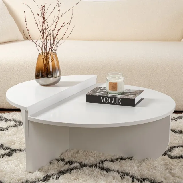Vente-unique Dimehouse Ronde Salontafel Wit 85 cm Melamine Orin - 30x85x30 cm - Hout - Modern - Ovaal