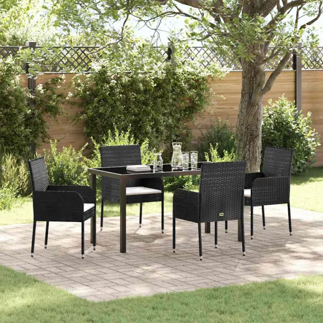 vidaXL Tuin eettafelset 5 st Zwart poly rattan