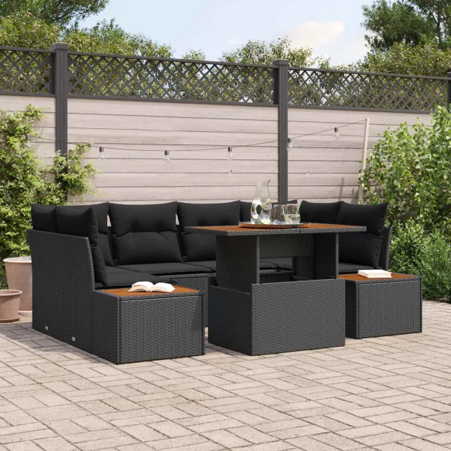 vidaXL Tuin Sofa Set 7 st Zwart Poly riet, foto 2
