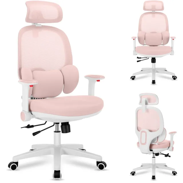 Mark Adler Junior 6.3 Pink - Ergonomische Kinderbureaustoel met 3D Lendensteun - Verstelbare Rugleuning en Hoofdsteun - Roze