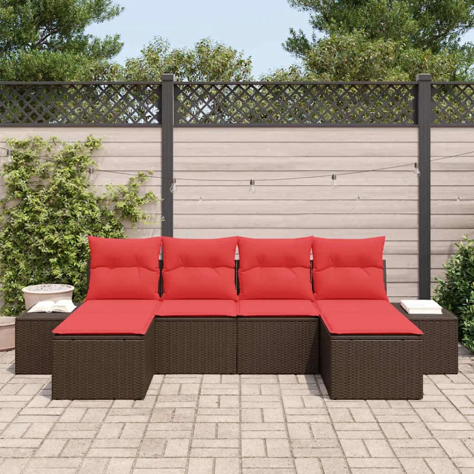 vidaXL Tuin Sofa Set 4 st Bruin en Rood poly rattan, foto 3