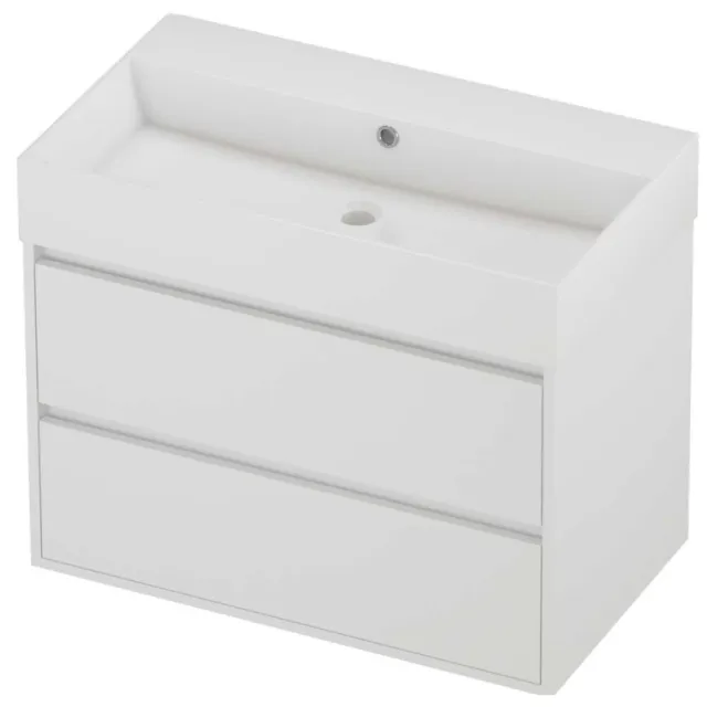 Proline Zara Badmeubelset Porselein Loft Zonder Kraangat Greeploos 80x46x65 cm Glans Wit Mat White Mat Wit