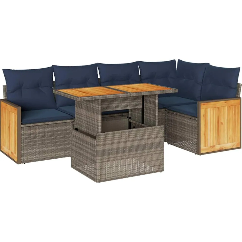 vidaXL 6-delige Loungeset met kussens poly rattan acacia grijs, foto 3