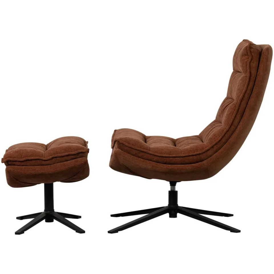 WOOOD Kube Draaifauteuil Met Hocker - Chenille stof - Naturel, foto 3