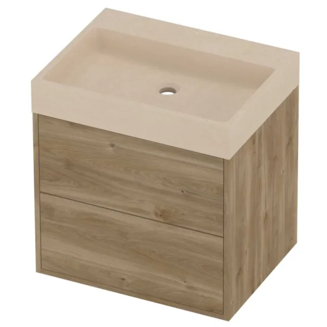 Proline Evoli Badmeubelset Hardsteen Loft 2 Laden 60x46x62 cm Sand Stone Cider Oak Eiken