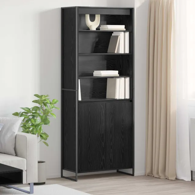 vidaXL Hoge Kasten Zwart Eiken 79 x 36 x 200 cm Bewerkt hout