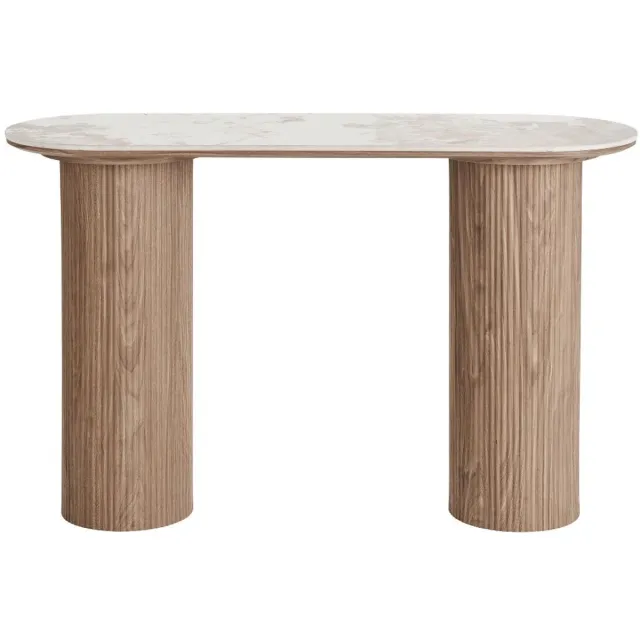 House Nordic Minamata sidetable 40x120cm, keramisch tafelblad wit, donkerbruin.