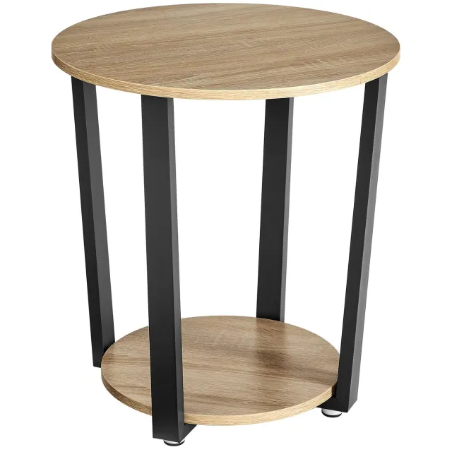 Oskar LET057B11 Ronde Bijzettafel met Onderplank - Sonoma/Zwart - Ø50 cm - 57 cm Hoog Sonoma eikenlook