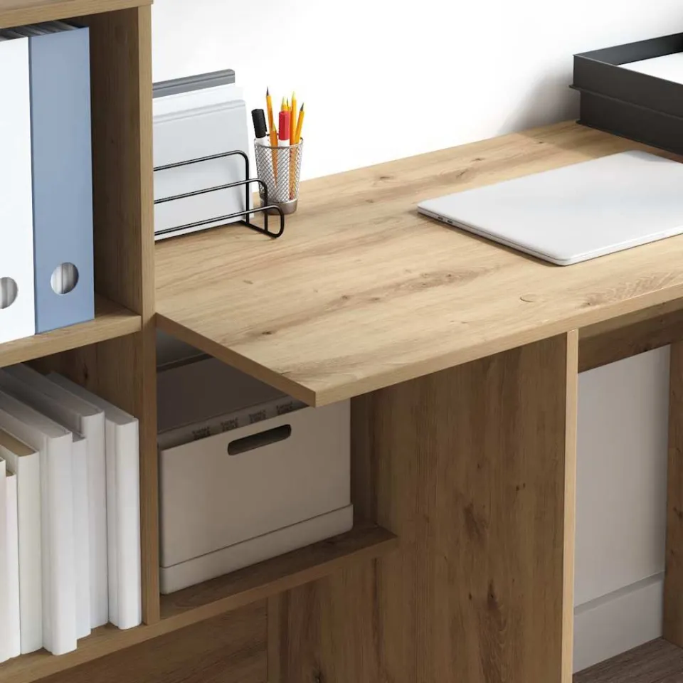 vidaXL Bureau Artisan Eiken 131,5 x 50 x 106,5 cm Bewerkt hout, foto 3