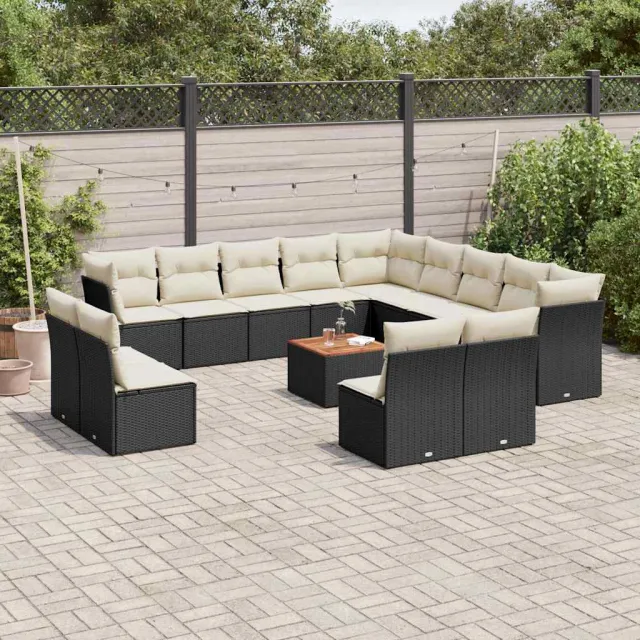 vidaXL 14-delige Loungeset met kussens poly rattan zwart, foto 2