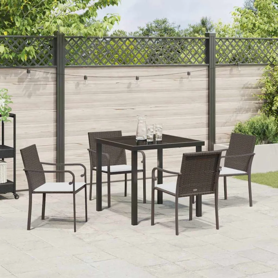 vidaXL Tuin eettafelset 5 st Bruin en zwart PE Rattan, foto 3