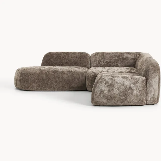 Westwing Collection Modulaire teddy-bouclé hoekbank Wolke (4-zits) met chaise-longue taupe