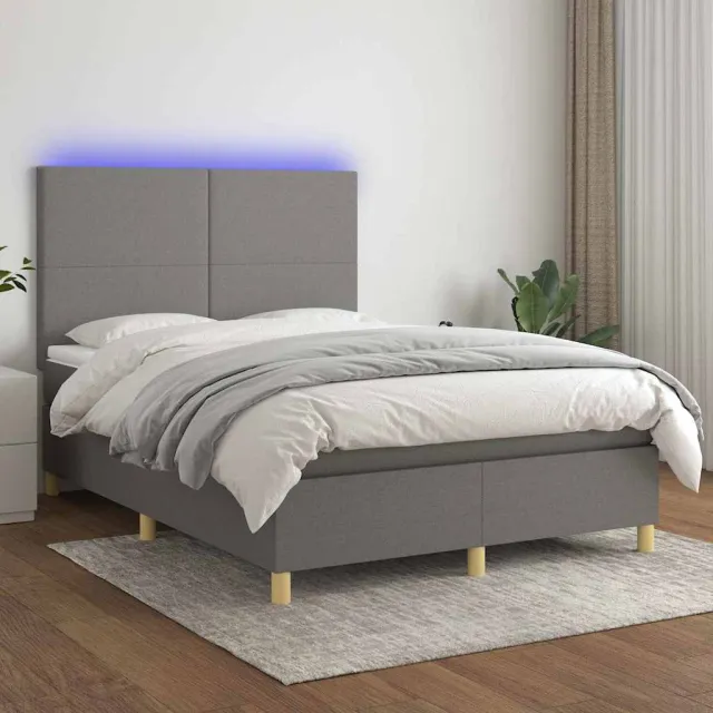 vidaXL Boxspring met matras en LED stof donkergrijs 140x200 cm grijs