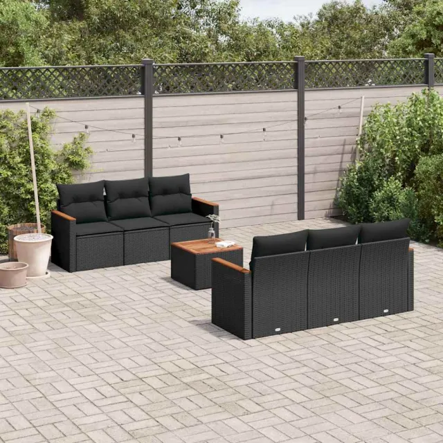 vidaXL 7-delige Loungeset met kussens poly rattan zwart, foto 2