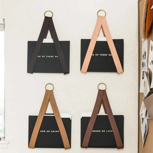 Wclavion Set van 4 Wandhouders voor LP, Boeken en Tijdschriften, Minimalistische Vinylhouder met Leren Banden en Metalen Ophangring, voor het Showcassen van Vinylplaten, Boeken en Magazines aan de Muur, Scandinavische Woondecoratie Afbeeldingskleur