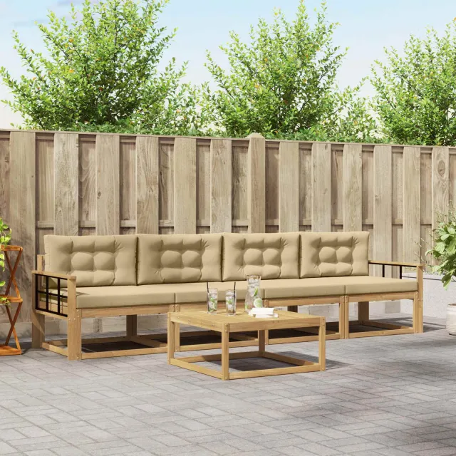 vidaXL Buiten bankenset 4 st 4-zits Wit en Beige