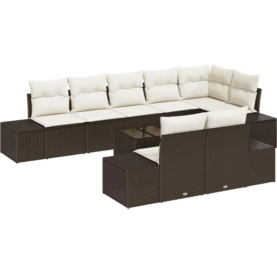 vidaXL Tuin Sofa Set 9 st Bruin en Crème poly rattan
