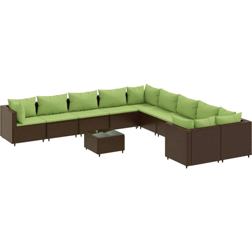 vidaXL 11-delige Loungeset met kussens poly rattan bruin, foto 4