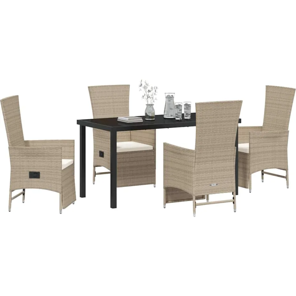 vidaXL Tuin eettafelset 5 st Beige poly rattan, foto 2