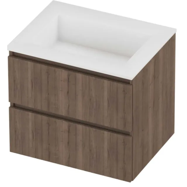 Proline Aristo Badmeubelset Polystone Elegant Zonder Kraangat 60x46x54 cm Mat White Terra Oak Eiken