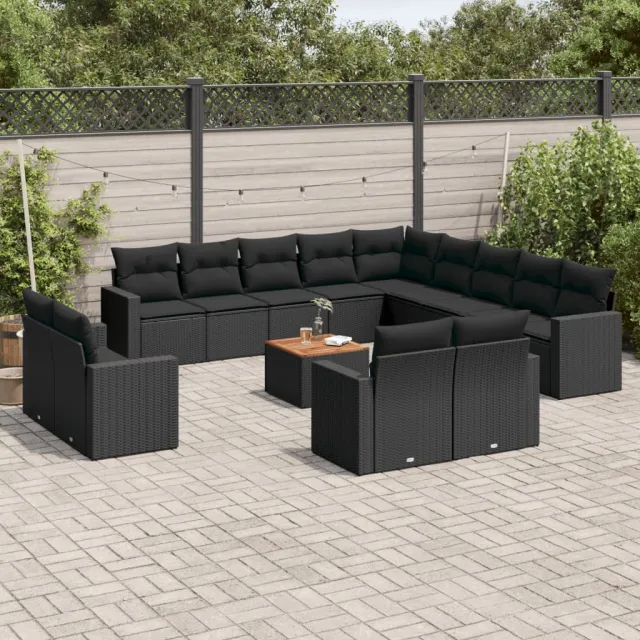 vidaXL 14-delige Loungeset met kussens poly rattan zwart, foto 2