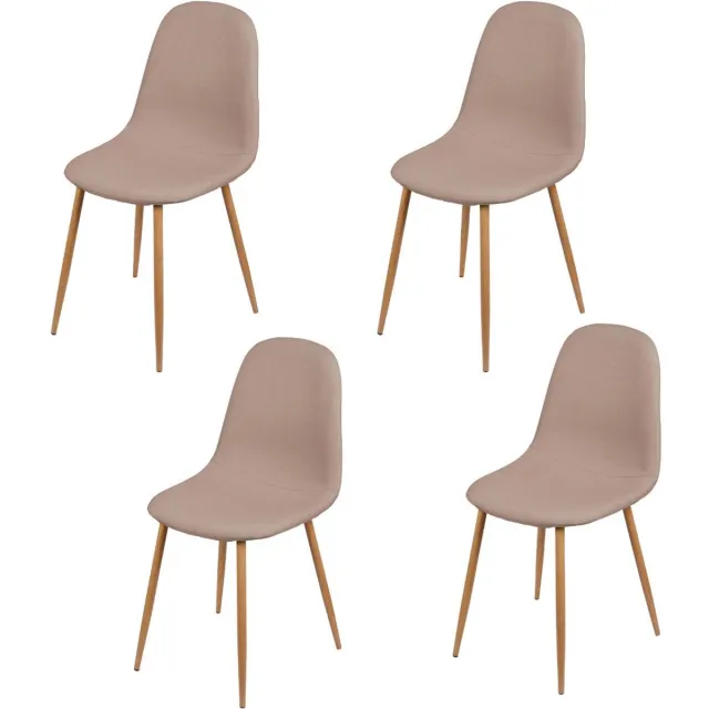 Urban Living OSLO - Set van 4 Scandinavische eetkamerstoelen in taupekleurige stof met houtlook metalen poten