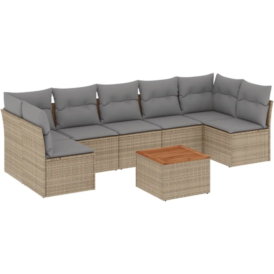 vidaXL 8-delige Loungeset met kussens poly rattan beige, foto 3