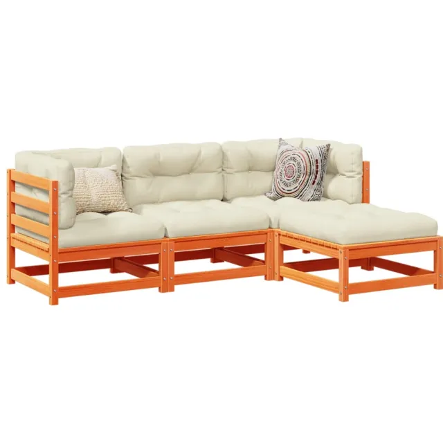 vidaXL 4-delige Loungeset met kussens massief grenenhout wasbruin bruin, foto 2
