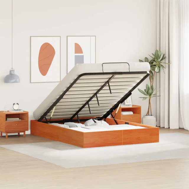 vidaXL Ottoman Bedframe met Opslag Waskleur Bruin 140 x 190 cm