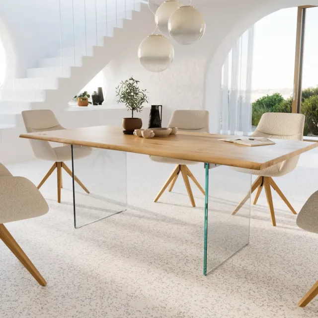 DELIFE Eetkamertafel Edge eiken natuur 200x100x2,5-3 glas Live-Edge Bruin