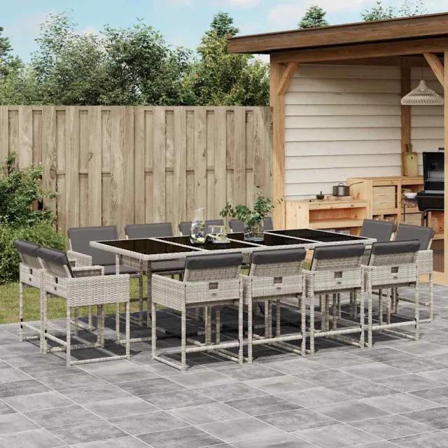 vidaXL 13-delige Tuinset met kussens poly rattan lichtgrijs grijs, foto 2