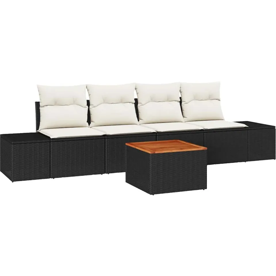 vidaXL Tuinbankenset 5 st Zwart en Crème poly rattan, foto 4